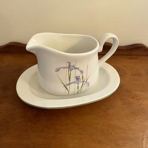 Corelle White Creamer and Saucer with Purple Iris Floral